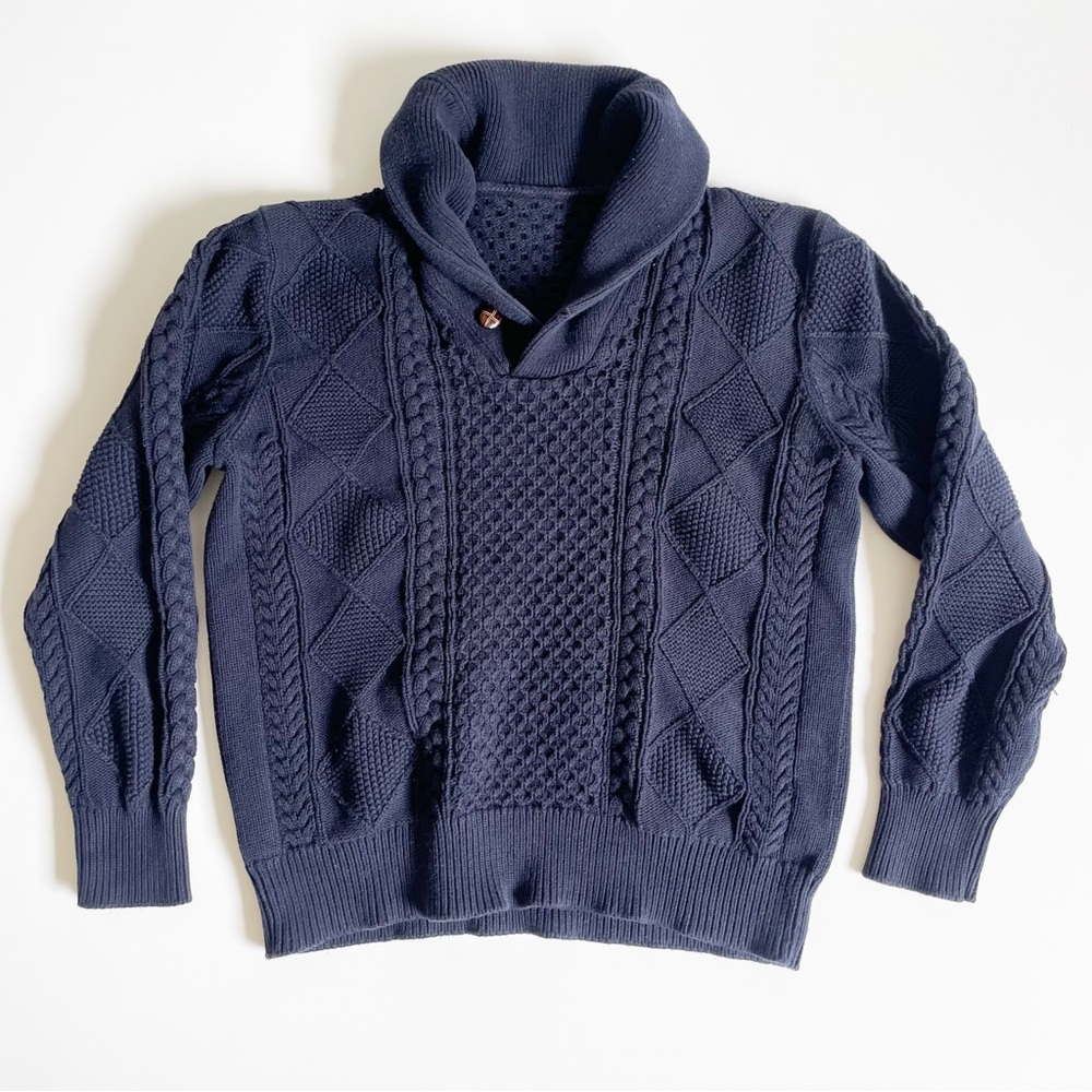 J. Crew Navy Shawl Collar Cotton Cable Knit Sweater